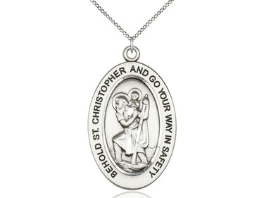 Sterling Silver St. Christopher Patron Saint Medal Necklace 1 inch by half inch with 18 inch chain by Bliss