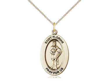 Gold Filled St. Florian Patron Saint Medal Necklace, 1 x 1/2 inch with 18 inch chain, Firefighter Patron, USA Made by Bliss