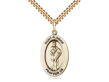 Gold Filled St. Florian Patron Saint Medal Necklace, 1 x 1/2 inch with 24 inch chain, Firefighter Patron, USA Made by Bliss