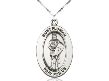 Sterling silver St. Florian patron saint medal necklace, 1 inch medal on 18 inch curb chain, Bliss Manufacturing