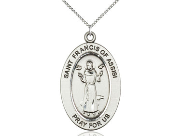 Sterling Silver St. Francis of Assisi Patron Saint Medal Pendant 1 inch by half inch on 18 inch chain by Bliss