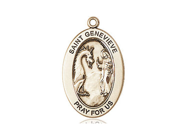 14kt Solid Gold St. Genevieve Patron Saint Medal Pendant 1 x 1/2 inch by Bliss Manufacturing