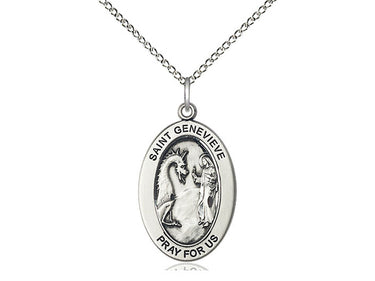 Sterling Silver St. Genevieve Patron Saint Medal Necklace 1x1/2 inch on 18 inch Chain by Bliss