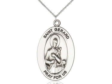 Sterling Silver St. Gerard Majella Patron Saint Medal Necklace 1 inch by half inch Medium Medal 18 inch Chain Handcrafted by Bliss Manufacturing