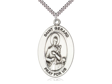 Sterling Silver St. Gerard Majella Patron Saint Medal Necklace 1 inch by half inch on 24 inch curb chain handcrafted by Bliss