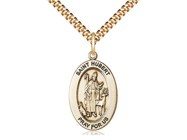 14kt Gold Filled St. Hubert of Liege medium patron saint medal necklace with 24 inch chain by Bliss Manufacturing
