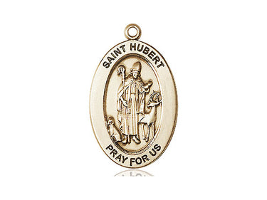 14kt solid gold St. Hubert of Liege medal pendant 1 inch by half inch handcrafted in USA by Bliss Manufacturing