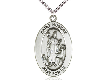 Sterling Silver St. Hubert of Liege Patron Saint Medal Necklace 1 inch with 24 inch Chain by Bliss