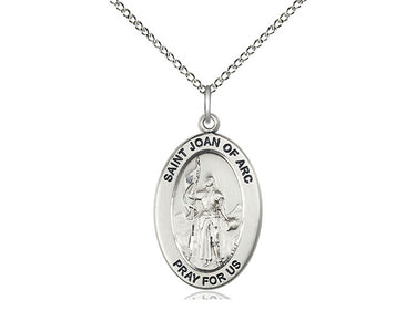 Sterling Silver St. Joan of Arc medium patron saint medal necklace with 18 inch chain by Bliss