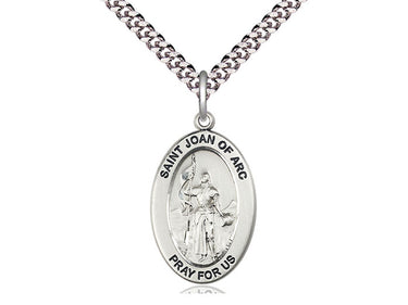 Sterling Silver St. Joan of Arc Patron Saint Medal Necklace 1 inch by half inch with 24 inch chain by Bliss
