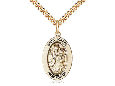 14kt Gold Filled St. Joseph Patron Saint Medal Necklace 1 inch by 1/2 inch with 24 inch Chain by Bliss