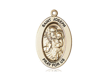 14kt Solid Gold St. Joseph Patron Saint Medal Pendant 1 inch by 1/2 inch Handmade by Bliss