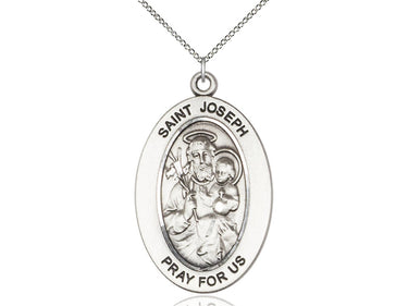 Sterling Silver St. Joseph Patron Saint Medal Necklace 1 inch by 1/2 inch with 18 inch Chain by Bliss