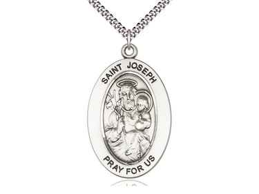 Sterling Silver St. Joseph Patron Saint Medal Necklace 1 inch by half inch with 24 inch chain by Bliss