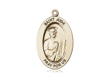 14kt solid gold St. Jude Thaddeus patron saint medal pendant 1 inch by half inch handcrafted by Bliss