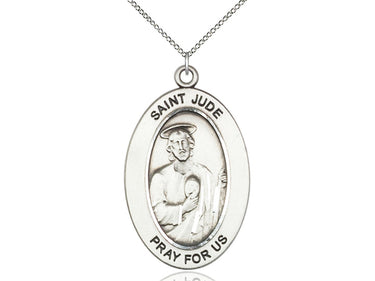 Sterling silver St. Jude Thaddeus patron saint medal necklace 1 inch by half inch with 18 inch curb chain by Bliss