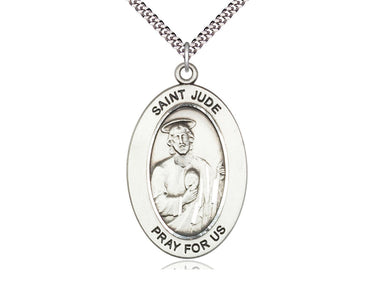 Sterling Silver St. Jude Thaddeus Catholic patron saint medal necklace with 24 inch chain by Bliss