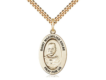 14kt Gold Filled St. Maximilian Kolbe patron saint medal necklace with 24 inch chain by Bliss Manufacturing