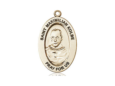 14kt Solid Gold St. Maximilian Kolbe Patron Saint Medal Pendant 1 inch by Bliss Manufacturing