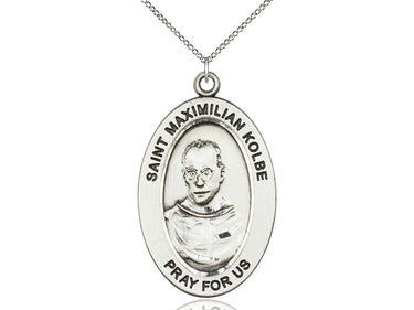 Sterling Silver St. Maximilian Kolbe Patron Saint Medal Necklace 18 inch Chain by Bliss