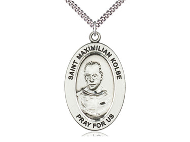 Sterling Silver St. Maximilian Kolbe Medal Necklace 1 inch x 1/2 inch with 24 inch Chain by Bliss