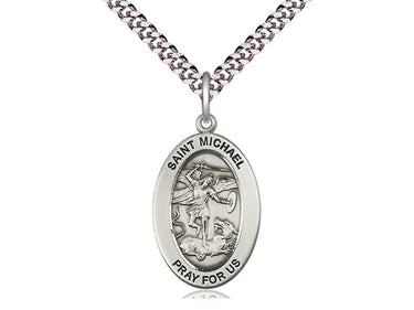 Sterling silver St. Michael the Archangel medal necklace with 1 inch pendant on 24 inch curb chain by Bliss