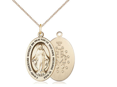 14kt Gold Filled Miraculous Medal Necklace Medium 1 inch x 1/2 inch with 18 inch chain by Bliss Manufacturing