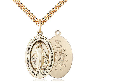 14kt gold filled Miraculous Medal necklace 1 x 1/2 inch pendant with 24 inch curb chain by Bliss
