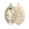 14kt solid gold Miraculous Medal pendant 1 x 1/2 inches handcrafted in USA by Bliss Manufacturing