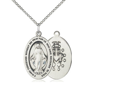 Sterling Silver Medium Miraculous Medal Necklace 1 inch by half inch pendant with 18 inch chain by Bliss Manufacturing