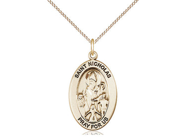 14kt Gold Filled St. Nicholas Patron Saint Medal Necklace Medium 1 x 1/2 inch 18 inch chain Bliss