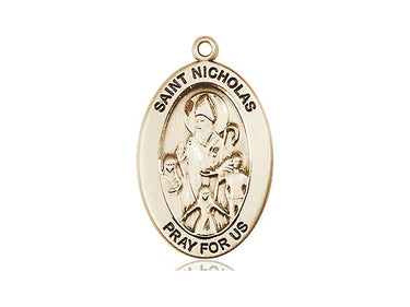 14kt Solid Gold St. Nicholas Patron Saint Medal Pendant 1 x 1/2 inch medium by Bliss Manufacturing