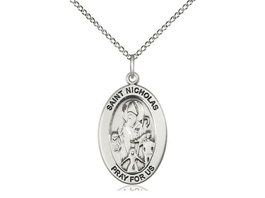 Sterling Silver St. Nicholas Patron Saint Medal Necklace 1 inch by half inch with 18 inch chain by Bliss