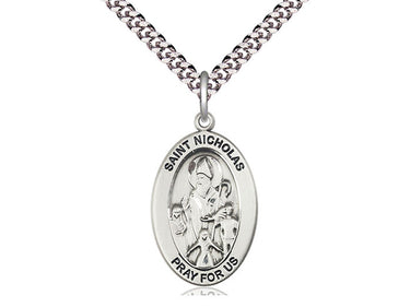 Sterling Silver St. Nicholas Patron Saint Medal Necklace 1 inch by half inch with 24 inch chain by Bliss