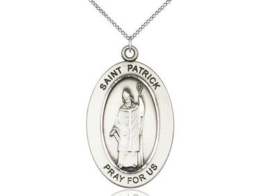 Sterling Silver St. Patrick Patron Saint Medal Necklace 1 inch by half inch with 18 inch chain by Bliss