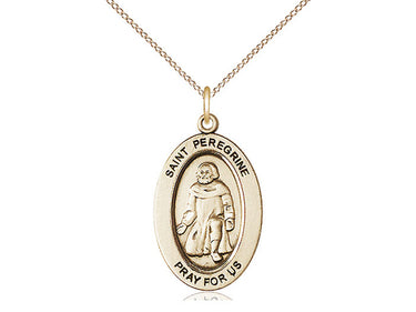 14kt Gold Filled St. Peregrine Laziosi Patron Saint Medal Necklace 1 inch by half inch with 18 inch chain by Bliss