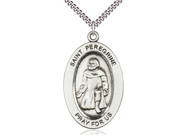 Sterling Silver St. Peregrine Laziosi patron saint medal necklace 1x1/2 inch with 24 inch chain by Bliss