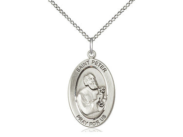 Sterling Silver St. Peter the Apostle Medal Necklace 1 inch by half inch pendant on 18 inch chain by Bliss