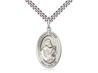 Sterling Silver St. Peter the Apostle Medal Necklace 1 inch by half inch pendant on 24 inch chain by Bliss