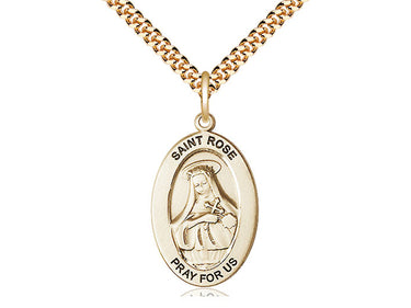 14kt Gold Filled St. Rose of Lima Medal Necklace 1 inch by Half Inch with 24 inch Chain by Bliss