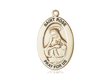 14kt Solid Gold St. Rose of Lima Medal Pendant 1 inch by Half Inch Medium Size Handcrafted by Bliss