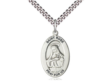 Sterling Silver St. Rose of Lima Patron Saint Medal Necklace with 24 Inch Chain by Bliss Manufacturing