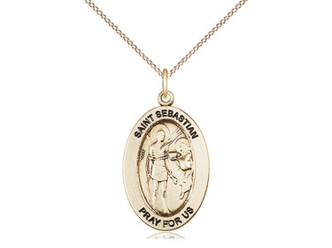14kt Gold Filled St. Sebastian Patron Saint Medal Necklace 1×1/2" on 18" Curb Chain by Bliss Manufacturing