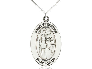 Sterling Silver St. Sebastian Patron Saint Medal Necklace 1 inch by half inch with 18 inch Chain Bliss USA