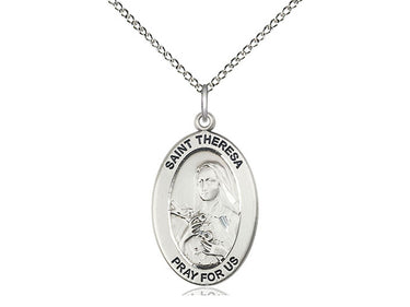 Sterling Silver St. Theresa Patron Saint Medal Necklace 1 x 1/2 inches on 18 inch chain by Bliss