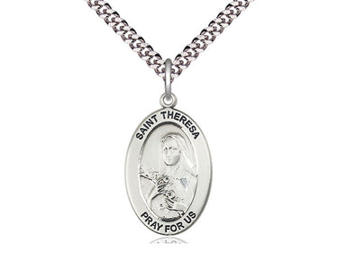 Sterling Silver St. Theresa patron saint medal necklace 1x1/2 inch on 24 inch chain handcrafted by Bliss