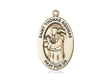 14kt Solid Gold St. Thomas Aquinas patron saint medal pendant 1x1/2 inch handcrafted by Bliss USA