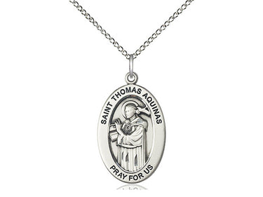 Sterling Silver St. Thomas Aquinas patron saint medal necklace 1x1/2 inch on 18 inch chain by Bliss