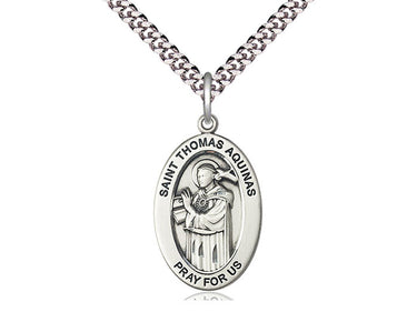 Sterling Silver St. Thomas Aquinas patron saint medal necklace 1x1/2 inch on 24 inch chain by Bliss