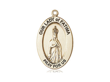 Medium 14kt Solid Gold Our Lady of Fatima Medal Pendant 1 x 1/2 inch by Bliss Manufacturing